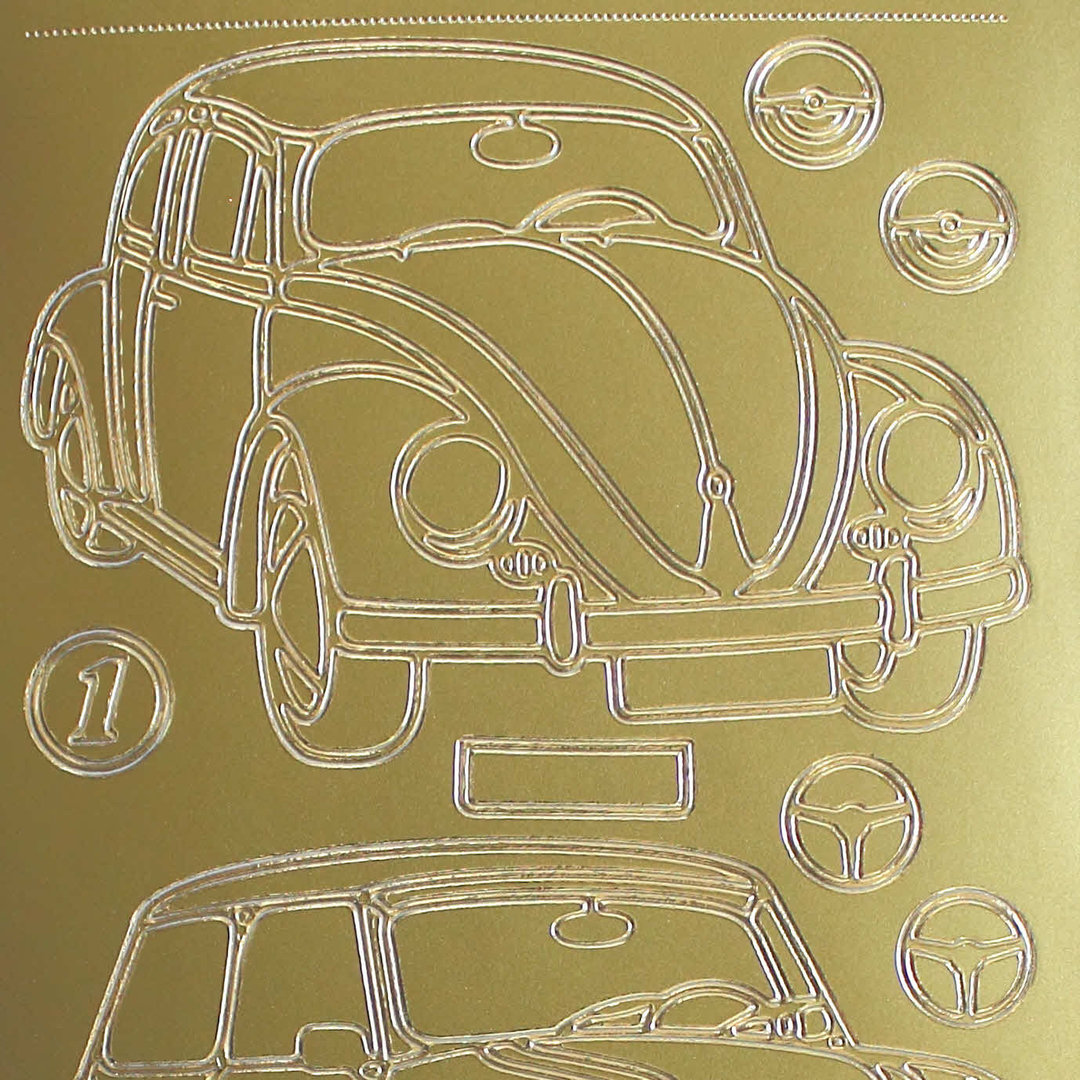 Sticker Nr.1259 Gold Autos - VW Käfer - Mini - Ente " Buchstaben - Zahlen "