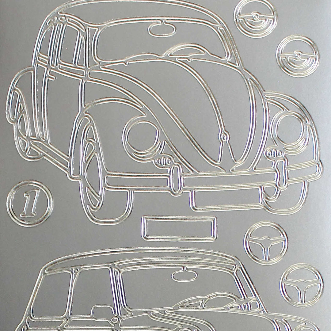 Sticker Nr.1259 Silber Autos - VW Käfer - Mini - Ente " Buchstaben - Zahlen "