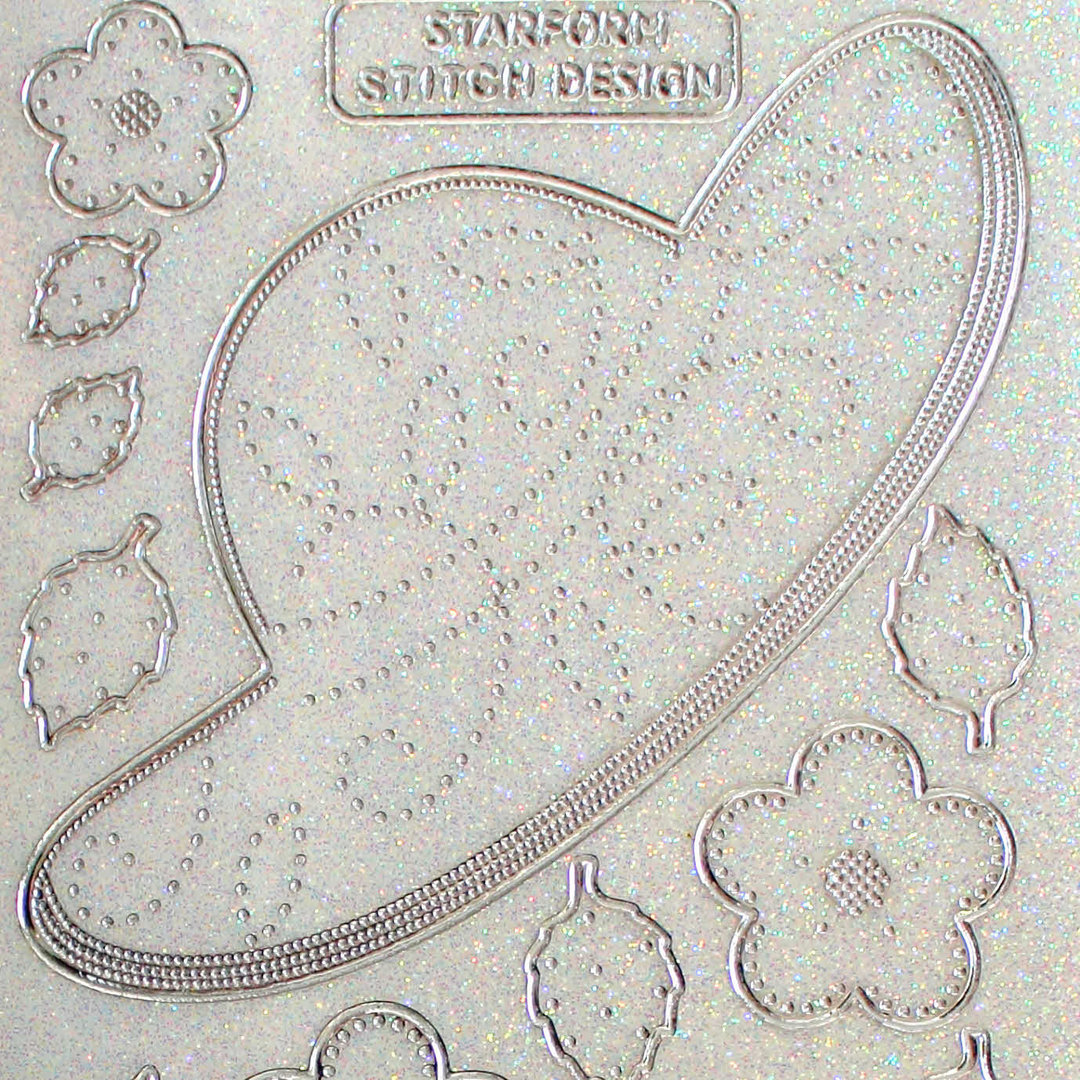 Glitzer Glimmer Sticker Nr.3189 Silber transparent Damenhut - Blüten - Blätter zum Sticken