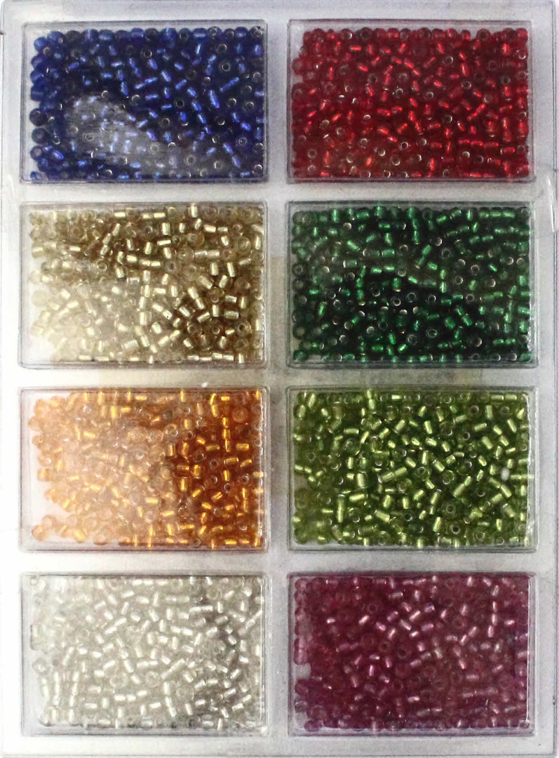 Rocailles Sortiment Nr.10 ca. 60g  Ø 2,5mm Silbereinzug 8 Farben